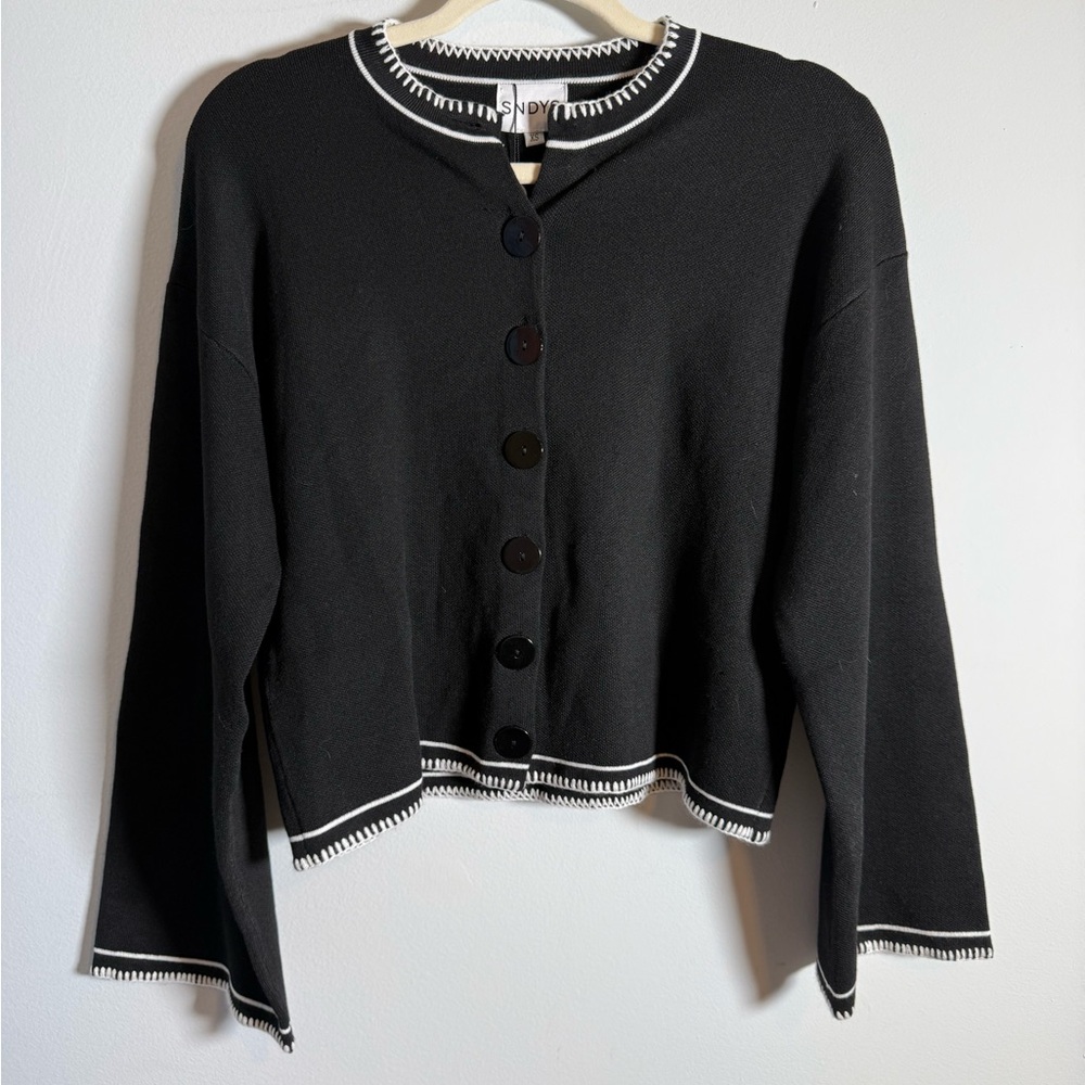 SNDYS Daphne Cardigan Black Contrast Trim Parisian Chic‎ Minimal XS
